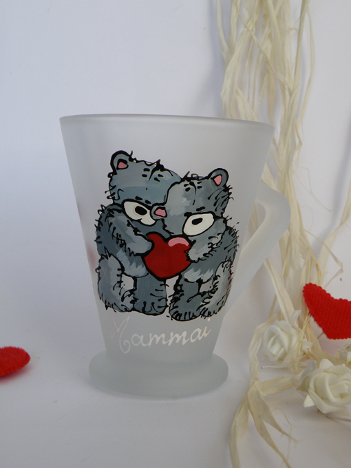 Hand painted cup Teddy bears and heart